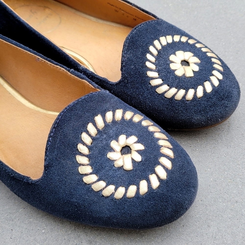 JACK Rogers Ballet Flat 5 Blue suede Gold - Picture 3 of 11